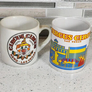 🤡🎪🎰Pair of Vintage Circus Circus Mugs - Vegas Baby!!🎰🎪🤡